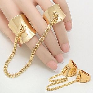Double Bold Chain Ring Gold Tone Hand Jewelry